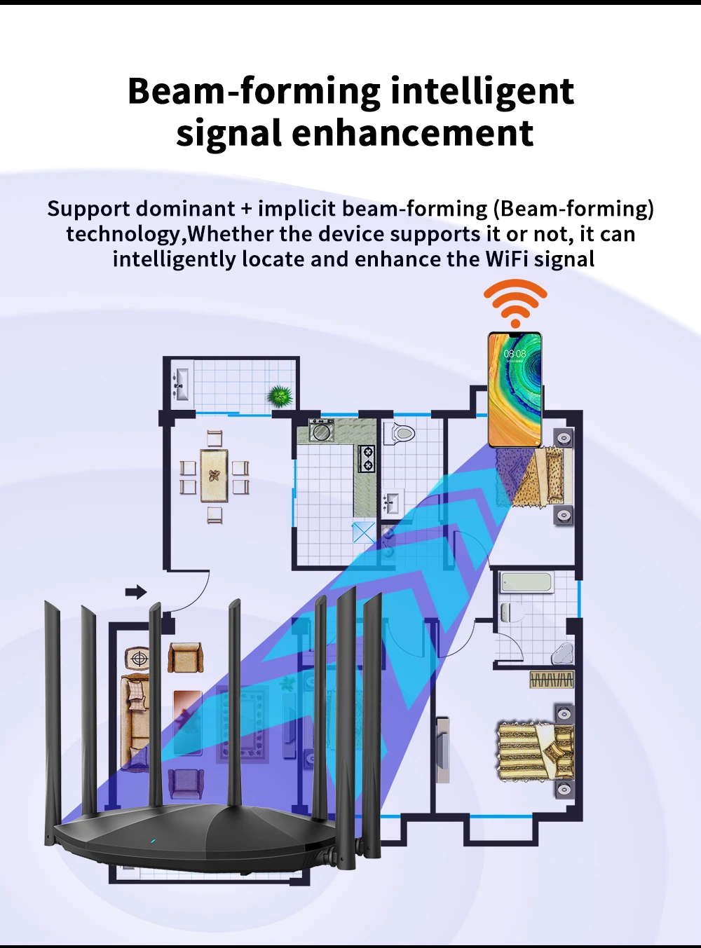 TD AC1200M Gigabit Dual-Band Wireless Router with High Gain Antennas Home Home Coverage WiFi Repeater Multi Language Router