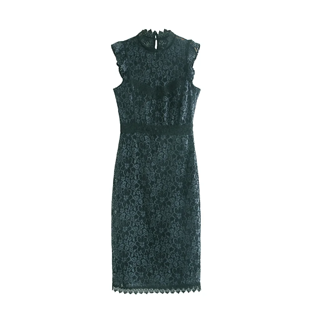 

New style long dress with erect collar, layered and embossed lace, stitching and self-cultivation in early autumn of 2019