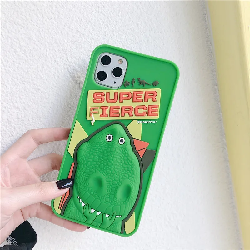 3D desenho animado realista dinossauro telefone caso, silicone macio, tampa à prova de choque, caso de telefone para iphone 14 pro max, 13, 12, 11