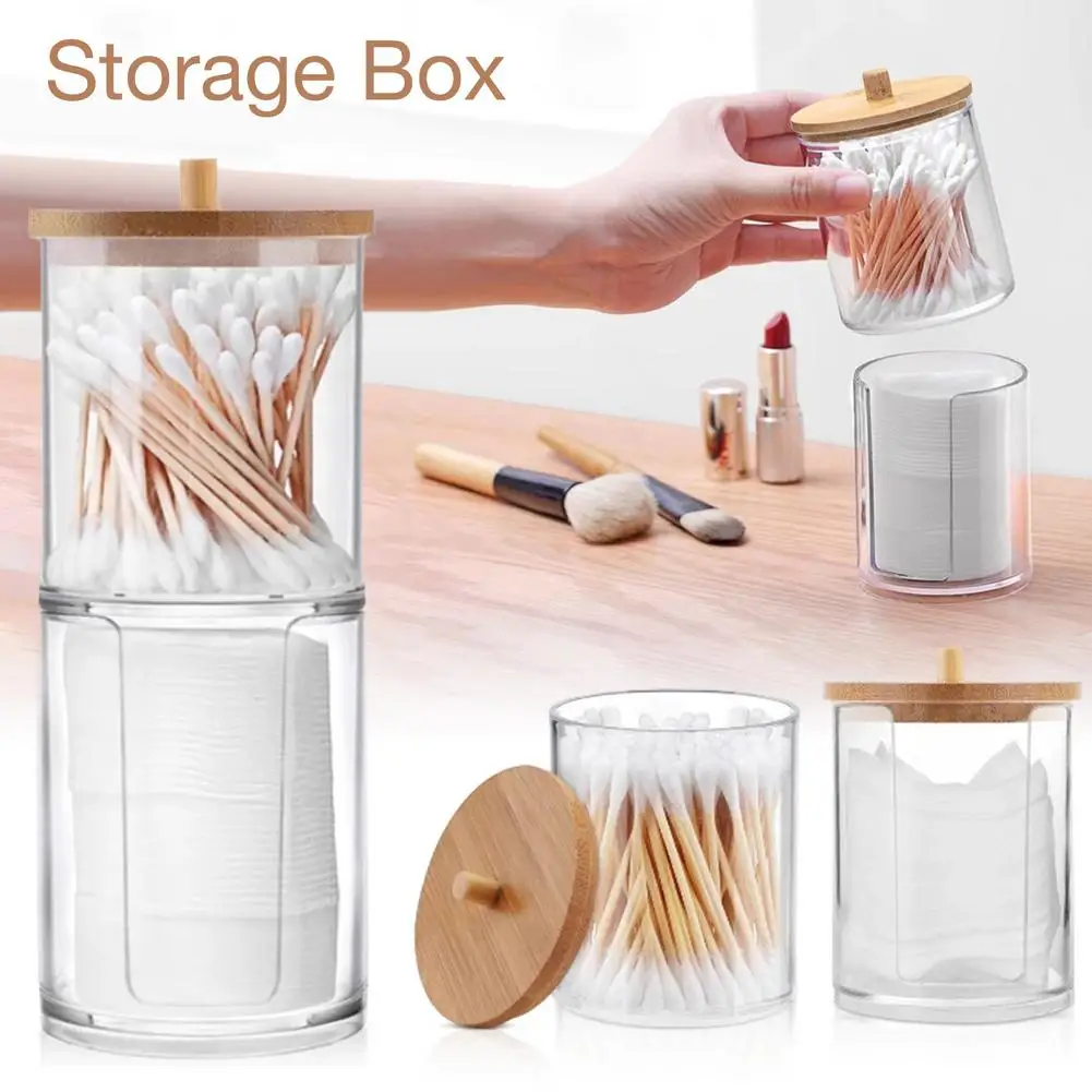 

Acrylic Round Makeup Storage Box Portable Cotton Pads Organizer Cotton Swabs Container Jewelry Case Holder Box Cosmetic Tools