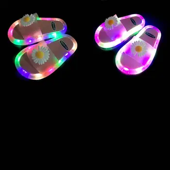 

Led Slippers for Kids Big Smile Print Fashion Flower Light Up Bathroom Sandals for Girls and Boy Flip Flops Toddler Slippers New