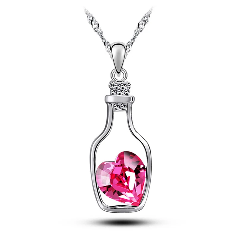 

Fashion Luxury Jewelry Silver and Wish Bottle Inlaid Love Crystal Vial Pendant Necklace for Women Gift Jewelry