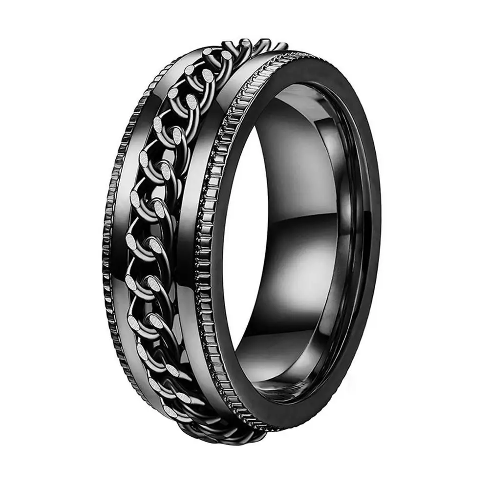 Cool Stainless Steel Rotatable Men Couple Ring High Quality Spinner Chain Rotable Rings Punk Women Man Jewelry for Party Gift 2