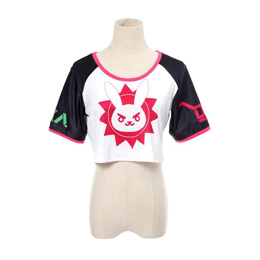 Game Overwatch Dva Cosplay Short Sleeve Bunny Graphic Tee Hana Song White Black Pink Diva Tops Cosplay Costume Free Shipping 1