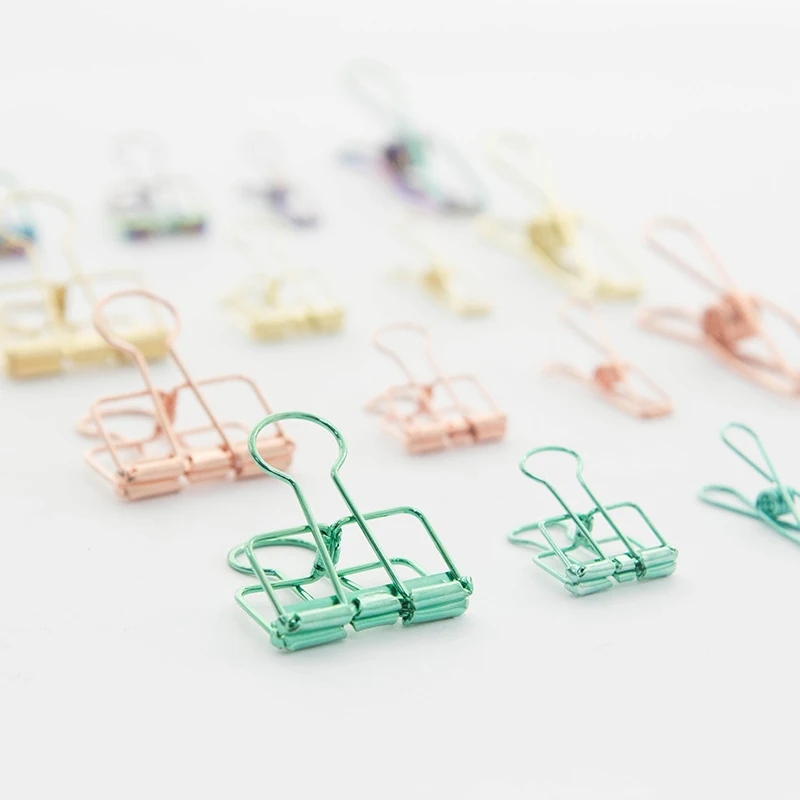 

21pcs/set Rose Gold Hollow Metal Paper ClipsPaper Documents Organizer Binder Clip School Office Accessories Stationery