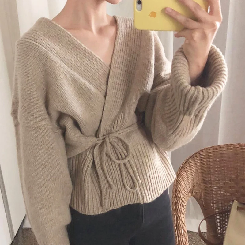 HAMALIEL Модный женский однотонный кардиган новый осенний зимний винтажный вязаный