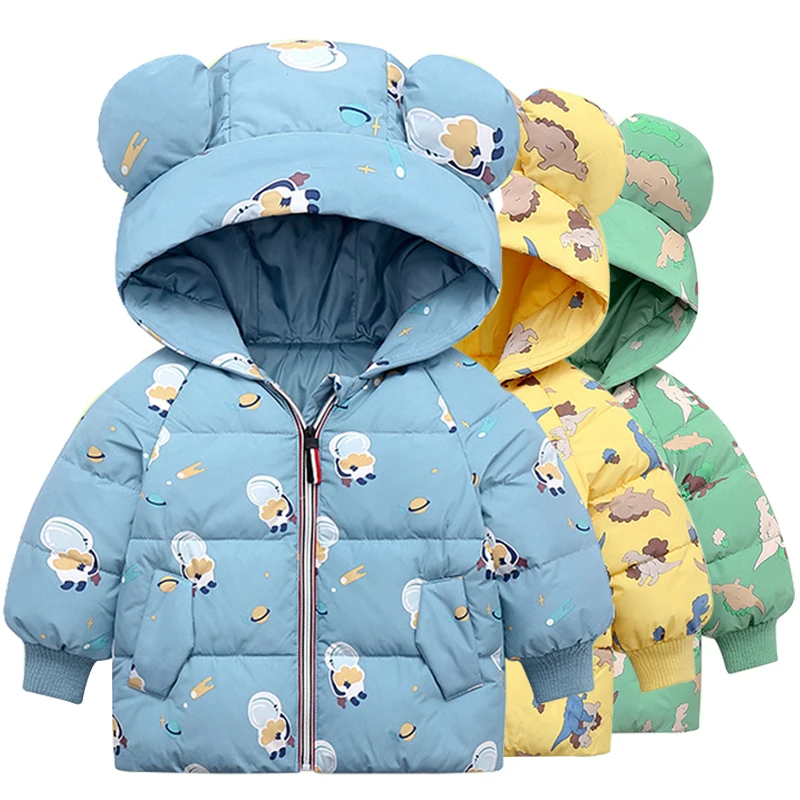 

Children Winter Down Jacket for Girls Fashion Cartoon Bee Dinosaur Warm Cotton Coat Boys Hooded Autumn Clothes Kid for 3-8 Years
