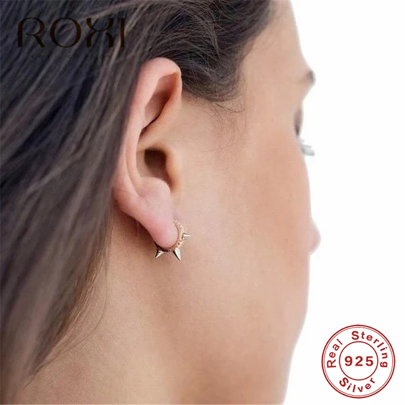 Серьги-заклепки ROXI Rainbow в стиле панк, крошечные циркониевые серьги-гвоздики, круглые серьги-гвоздики для женщин, серьги из стерлингового серебра 925 пробы, корейские ювелирные изделия