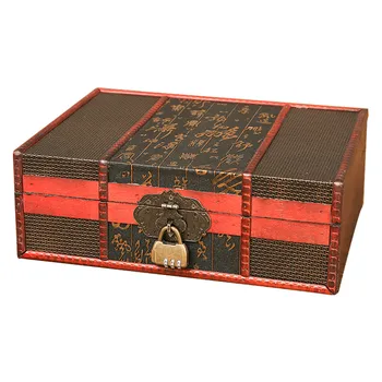 

Retro Storage Box Antique Wooden with Lock Password Desktop Sundries Storage Box Home Finishing Small Box Wooden Box
