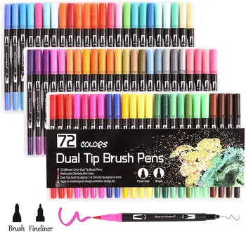 

Dual Tip Brush Pens, 72-Colors Brush Fineliner Pens Colouring Pens Brush Tip Art Markers for Kids and Adults Colouring
