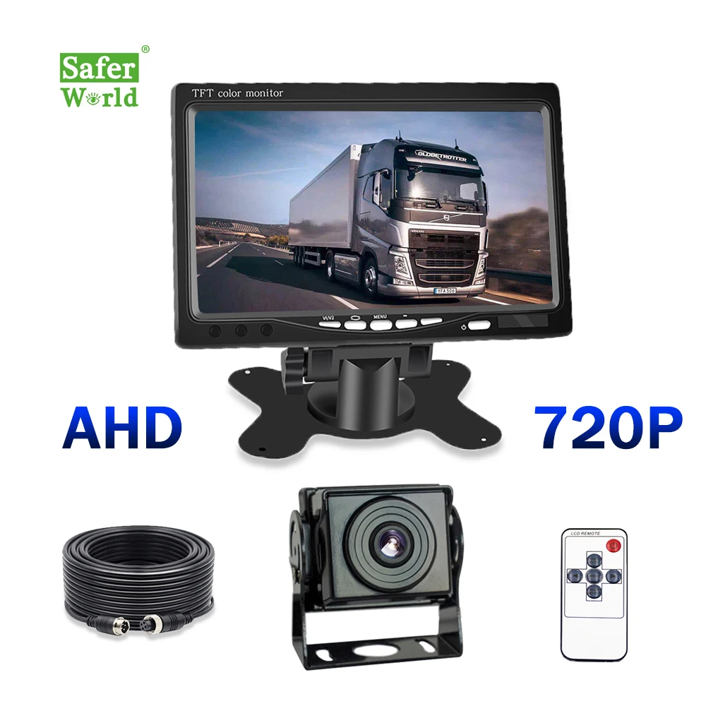 

12V 24V For Bus Truck 7 Inch AHD 2 Video Input Monitor Reverse Camera Kit Universal Backup Auto Rear View Parking Assist System