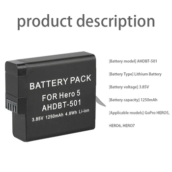 

1250mAh AHDBT-501 Camera Battery for GoPro HERO5 HERO6 HERO7 Sport Action Camera Replacement Batery pack for GoPro hero 5 6 7