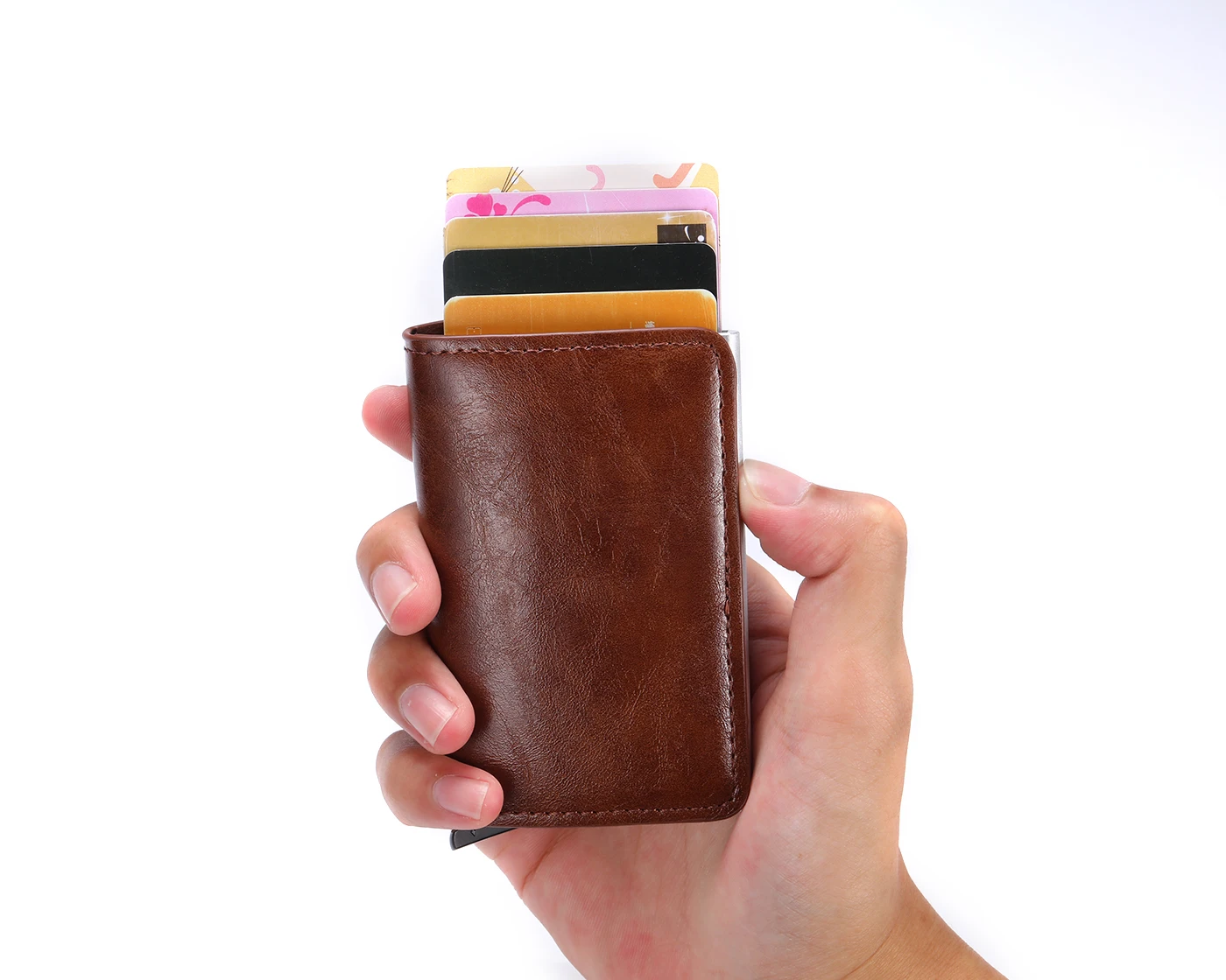 Новинка, RFID Противоугонная защита, английский стиль, мужской и женский бумажник с отделениями для карт, металлический алюминий, твердый тонкий маленький короткий кошелек