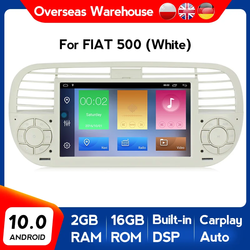 New product! DSP android 10.0 car dvd gps navigation multimedia player for Fiat 500 2007-2016 with wifi bluetooth carplay DAB+