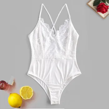 

Lace Bodysuit Women Sexy Overalls Skinny Woman Clothes White Strap One-Piece Bodysuit Macacao Feminino Sexi Women 2020 Sleepwear