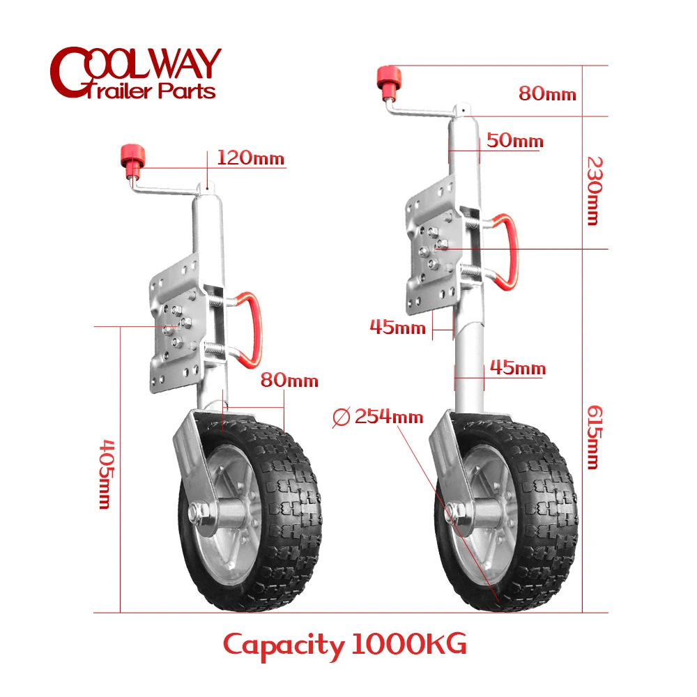 10 Inch Jockey Wheel Swing Up Solid Rubber Wheel Capacity 1000KG Caravan RV Boat Trailer Jack Parts Accessories