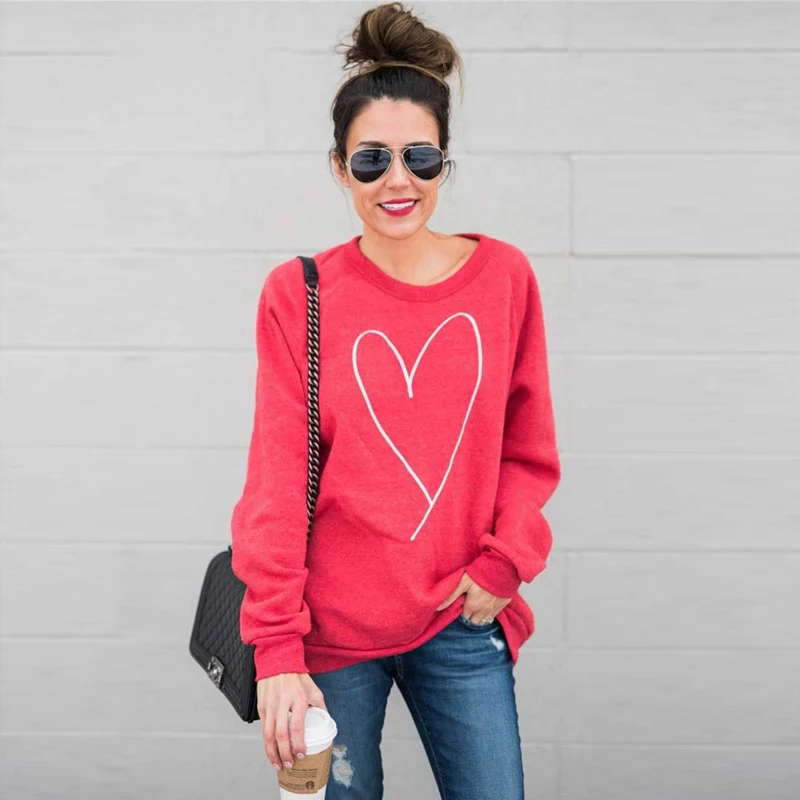 Women Hoodies fall Sweatshirt Peach heart embroidery long sleeve hoodie loose round neck casual Pullover streetwear hoodie women