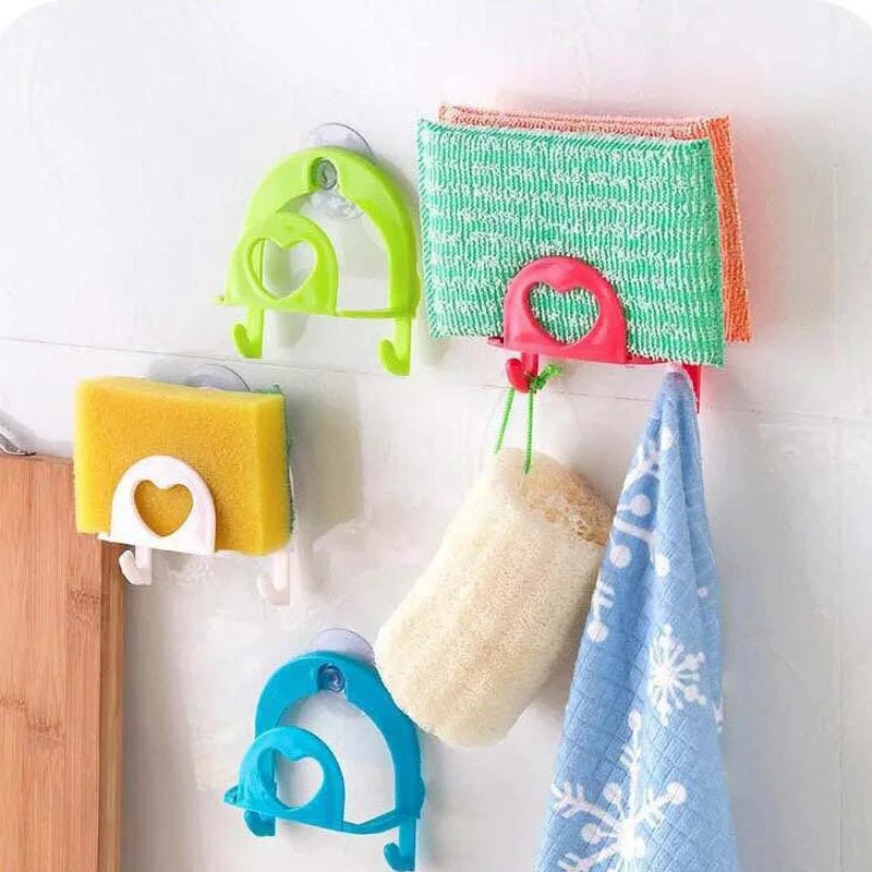

1PC Suction Wall Plastic Kitchen Sink Hooks Kitchen Sponge Storage Holder Rack Tools Colorful Multifunction 9x8.5cm