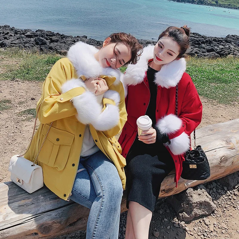 

Inner Wearing Imitation Rabbit Fur Thick Workwear Cotton Coat Women's Winter INS Hong Kong Style Students Loose Warm Cotton-padd