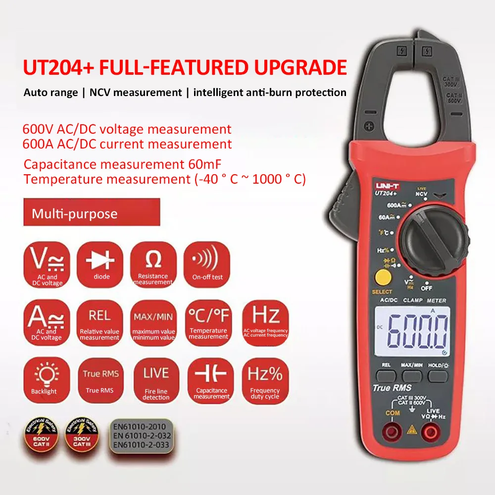 UNI-T UT201+/UT202+/UT203+/UT204+/UT202+ True RMS Авто Диапазон 400-600A цифровой клещи напряжение мультиметр