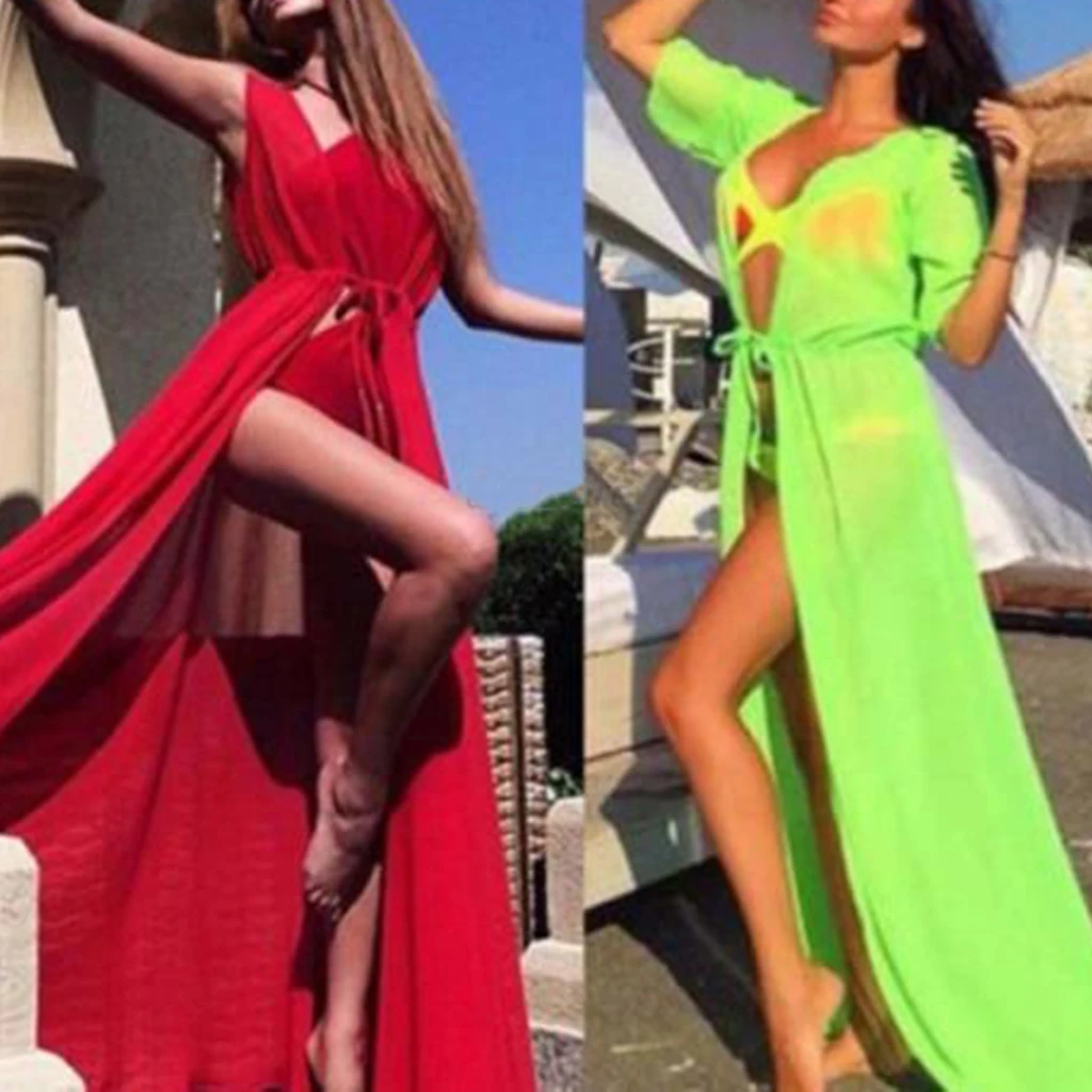 Women Kimono Jacket Summer Beach Swimwear Breathable Light Chiffon Skirt 7 Colors