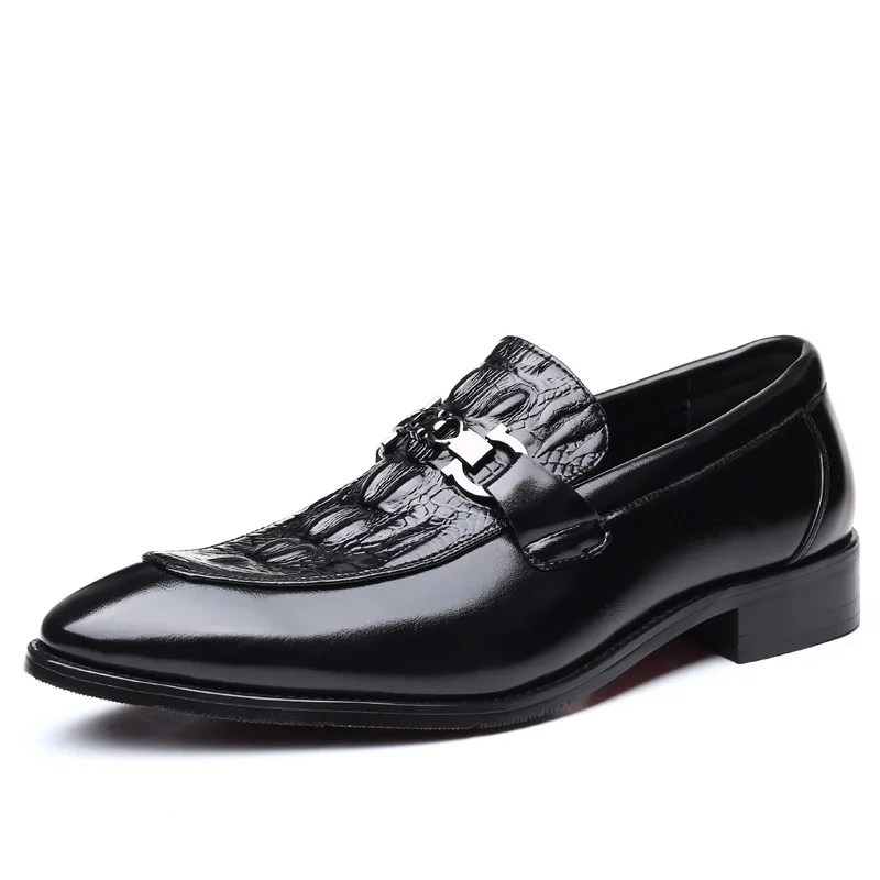 Men Leather Dress Shoes British Style Pointed Toe Slip on Loafers Party Wedding Business Luxury Male Casual Shoes Plus Size - Цвет: Черный