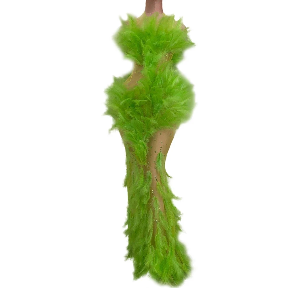 Sexy Crystal See Through Mesh Mermaid Dress Lady Halter Perspective Party Feathers Women Singer Bodycon Evening Long | Тематическая
