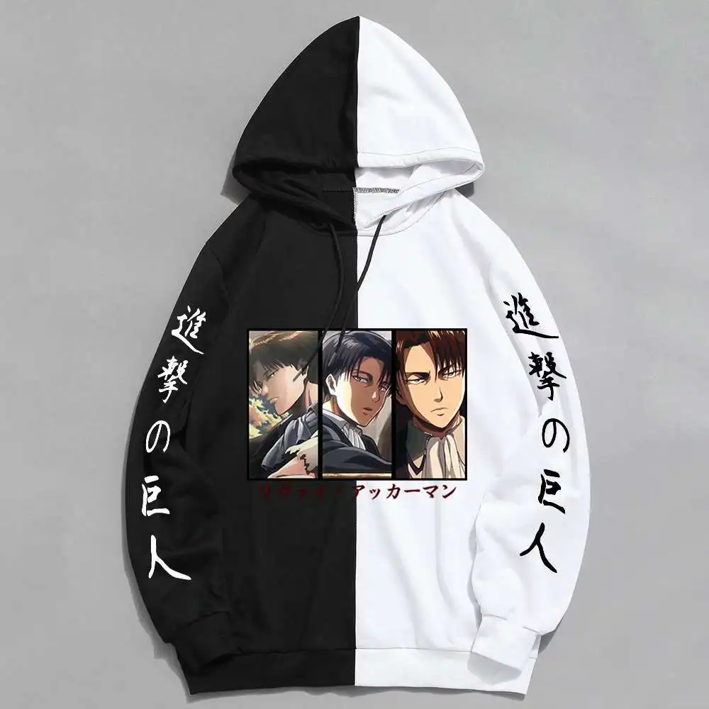 

Fashion Attack on Titan Anime Hoodies Sweatshirts Levi Ackerman Patchwork Hoodie Loose Streetwear Men Women Casual Pullover Tops