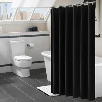 

40Modern Black ShowerCurtains Waterproof Fabric Solid Color Bath Curtains For Bathroom Bathtub Large Wide Bathing Cover 12 Hooks