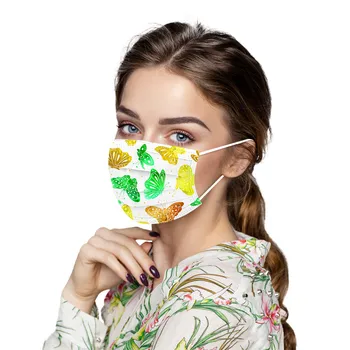 

Adult's Butterfly Printed Mask 50pc Disposable Protective Facemasks Three Layer Breathable Mouth Cover Elastic Earloop Masque
