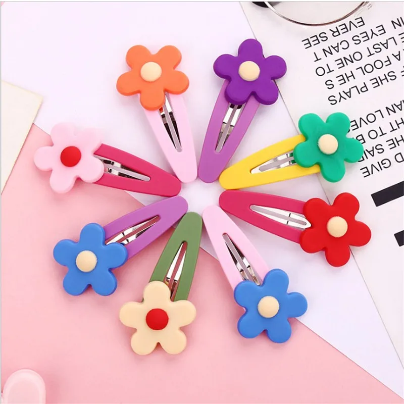 

1Pcs Flower Shape Hair Clips Soft Rubber Stainless Steel Barrettes 8 Color Available For Fashion Girls Hair Accessories Headwear