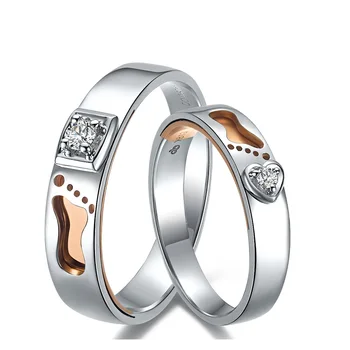 

Diamond Wedding Couple Ring Set 18K Footprint Two-Tone Gold 0.09ct/pair Natural Diamond Handmade Engagement Jewelry DHL Ship