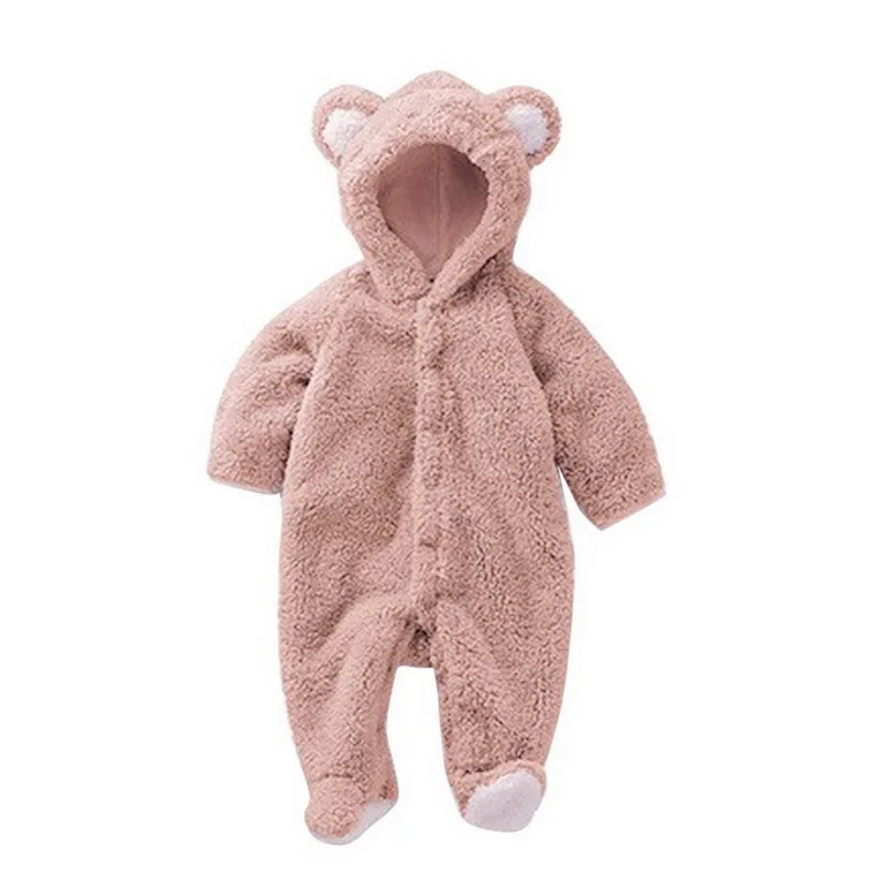 CALOFE Baby Rompers Winter Warm Longsleeve Coral Fleece Newborn Baby Boy Girl Clothes Infant Jumpsuit Animal Overall Pajamas - Цвет: style1 light brown