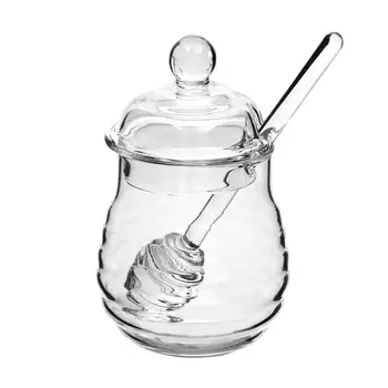 

250ml Glass Honey Pot Clear Jam Jar Set with Dipper and Lid for Home Kitchen Use