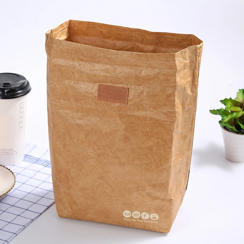 Foldable Reusable Leakproof Food Container Large Capacity Lunch Bag Waterproof Thermal Insulation Kraft Paper Aluminum Foil lunch bag bento bag