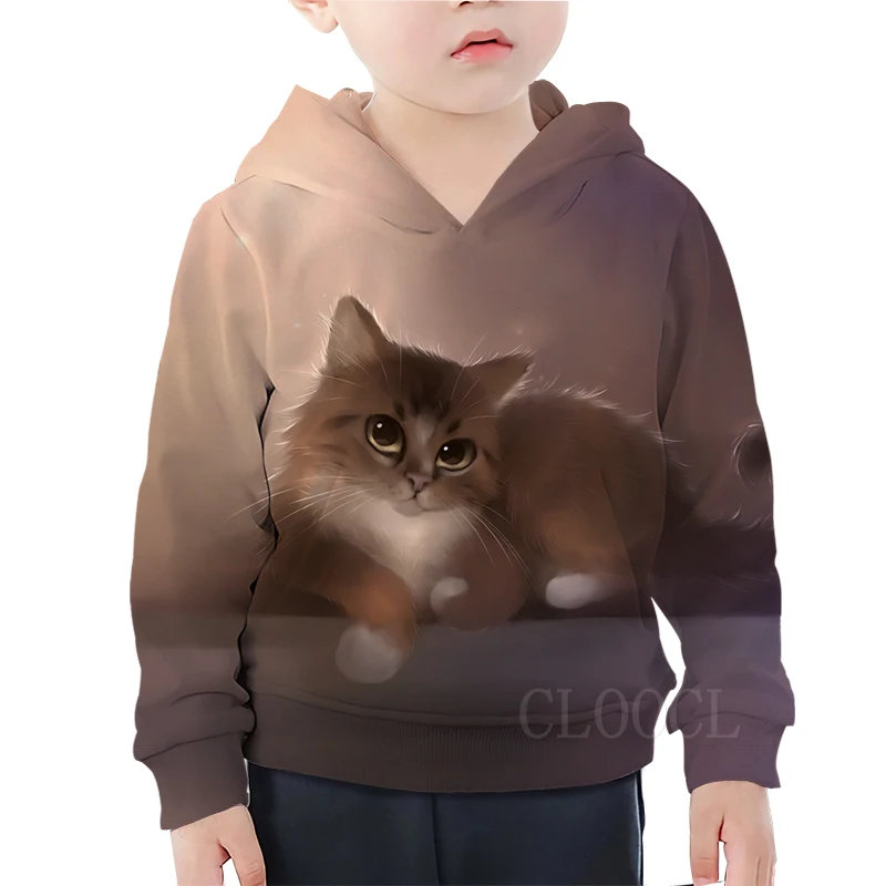 Модная толстовка с капюшоном с рисунком кота из мультфильма; милые толстовки с капюшоном для мальчиков и девочек с сиамским котенком; повседневная детская одежда; уличная одежда - Цвет: children Hoodie 5