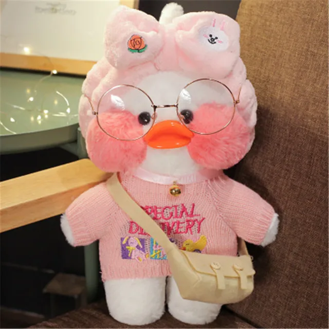 Cafe Duck 30cm Little Yellow Duck Cute Pillow Plush Toy Stuffed Doll Wearing Glasses and Clothes Cartoon Cute Toy 3