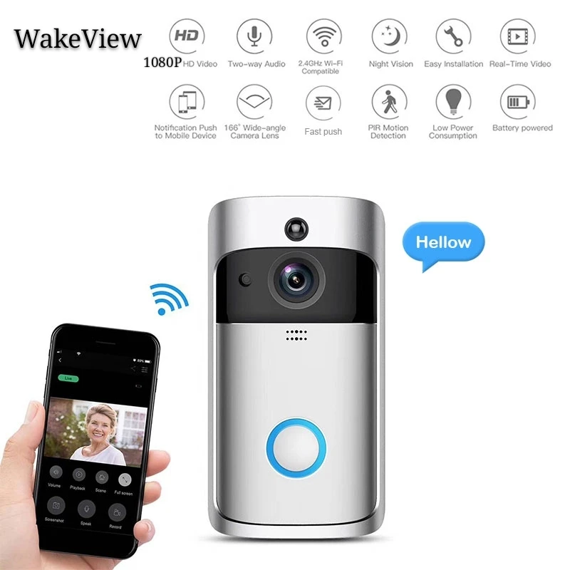 WakeView 1080P умный дверной звонок камера Wifi беспроводной Вызов домофон видео глаз в