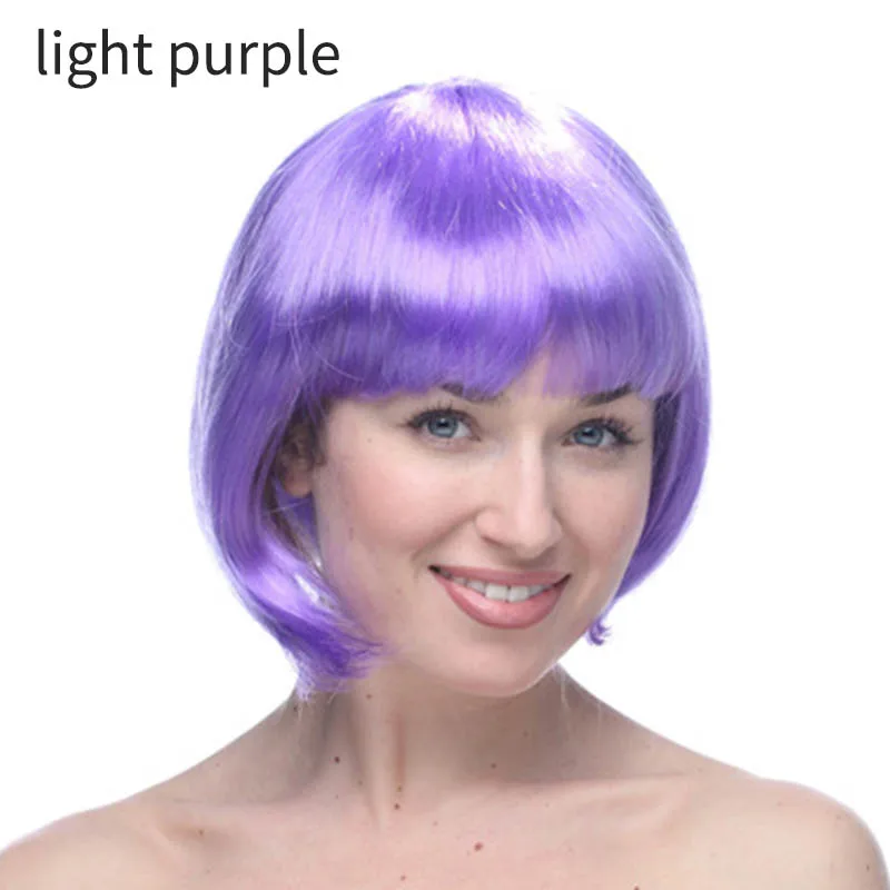 light purple Short Straight Colorful Bob Wigs Halloween Wig Cosplay Accessories Multifunction PET 1Pcs Costume Ball Rave Party Supplies - Цвет: light purple