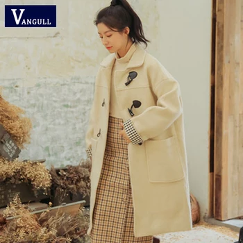 

Vangull Winter Wool Coats Women Loose Thick Solid Long Jackets 2019 Autumn New Female Casual Keep Warm Horn Button Long Coat