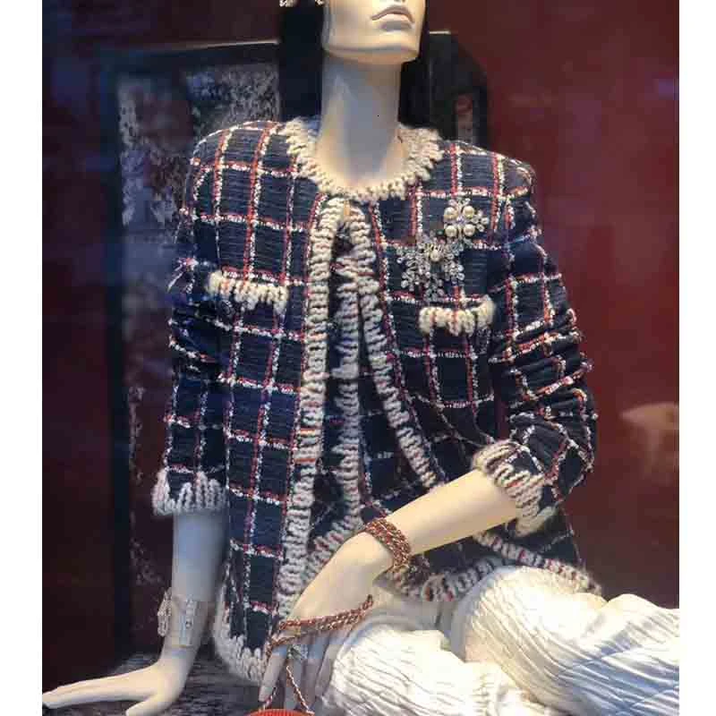 

Cosmicchic 2019 Autumn Women Tweed Jacket Vest Set O Neck Plaid Pocket Jacket Runway Design Vintage Vests Office Suits Female