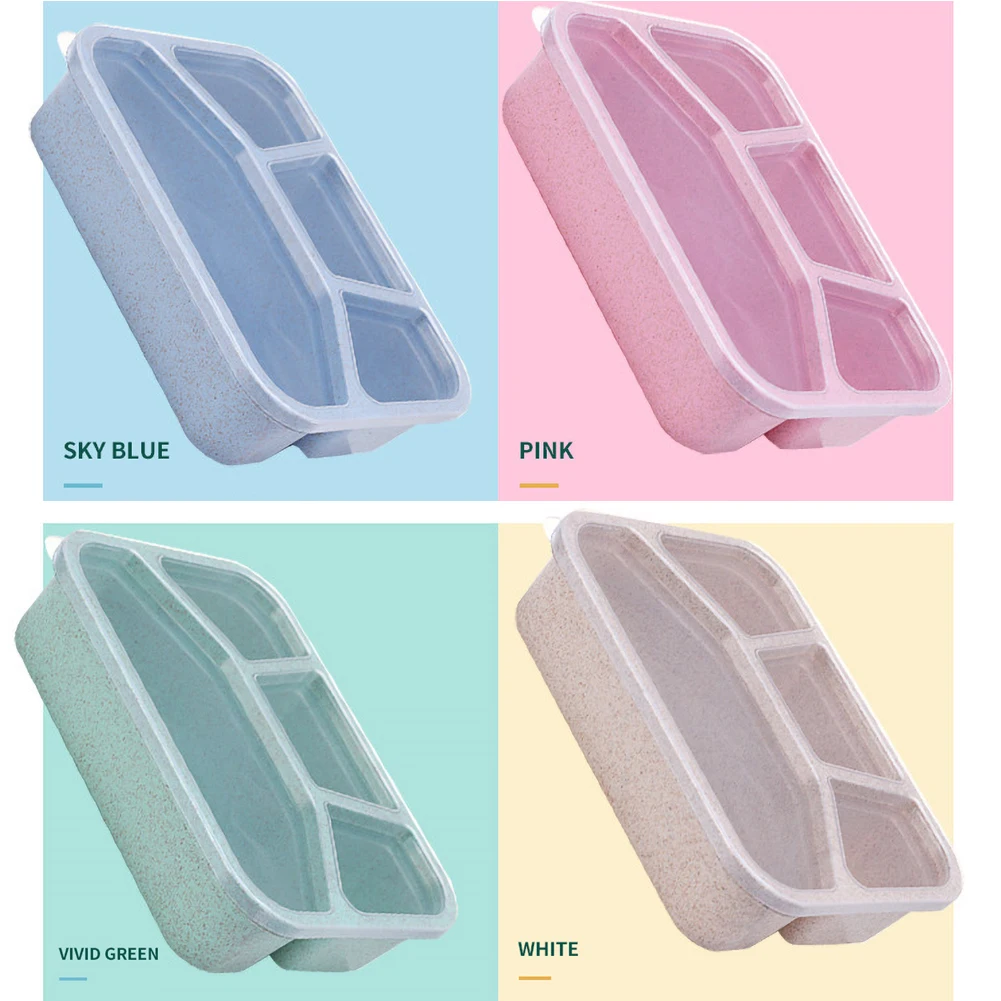 4 Lattice Microwave Lunch Box Wheat Straw Dinnerware Food Storage Container Kids School Office Portable Bento Box Lunch Bag gift