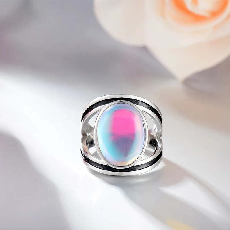 New High Quality Vintage Big Moonstone Ring Unique Style Silver Color Wedding Jewelry Promise Engagement Rings For Women | Украшения и