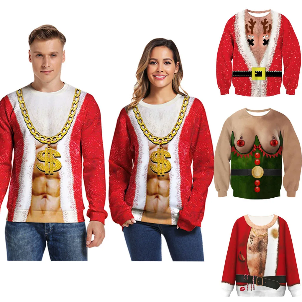 Рождественский свитер, свободный свитер с принтом уродливого Санты, Мужской Женский пуловер, Рождественский осенне-зимний топ, одежда
