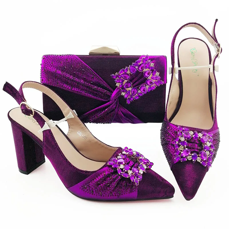 

Elegant purple 3.5inches fashion sandal shoes with clutches bag 2019 new design shoes matching bag SB8424-1