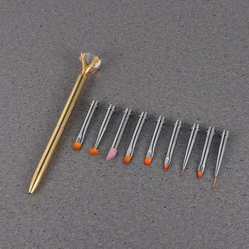 

1 Set/10pcs Replaceable Nail Art Brush Pen Set Professional Nail Art Painting Pen Manicure DIY Nail Decoration Tool (Golden)