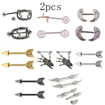 

2pcs Nipple Piercing Barbell 14G Skull Flower Arrow Nipple Shield Charming Nipple Rings For Women Body Piercing Jewelry