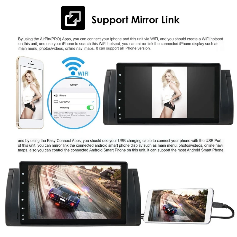 Best 9 Inch Android 9.1 2+16G Car GPS Navigation Multimedia Player Bluetooth Autoradio Car Stereo Player for BMW E39 E53 X5 5