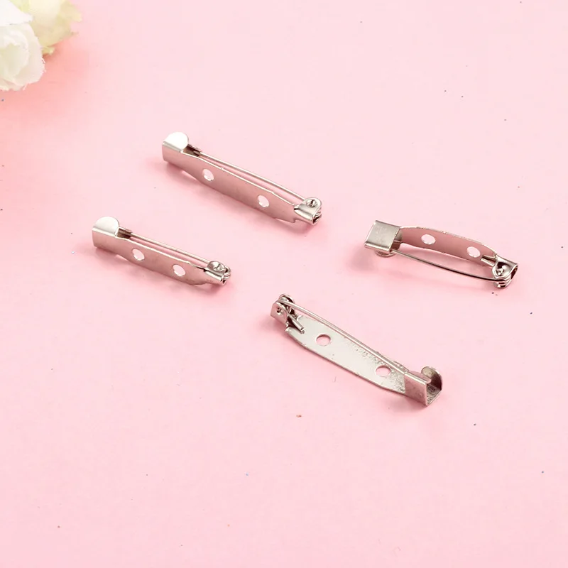 

50pcs/lot 15/20/25/30mm Rhodium Brooch Clip Base Pins Safety Pins Brooch Settings Blank Base For DIY Jewelry Making