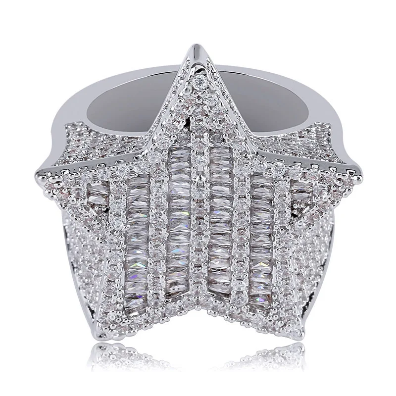 Хип-хоп, в полоску, AAA, кубический цирконий, проложили, Bling Iced Out Star CZ, кольца для мужчин и женщин, рэппер, ювелирные изделия, золото, серебро, Размер 7-11